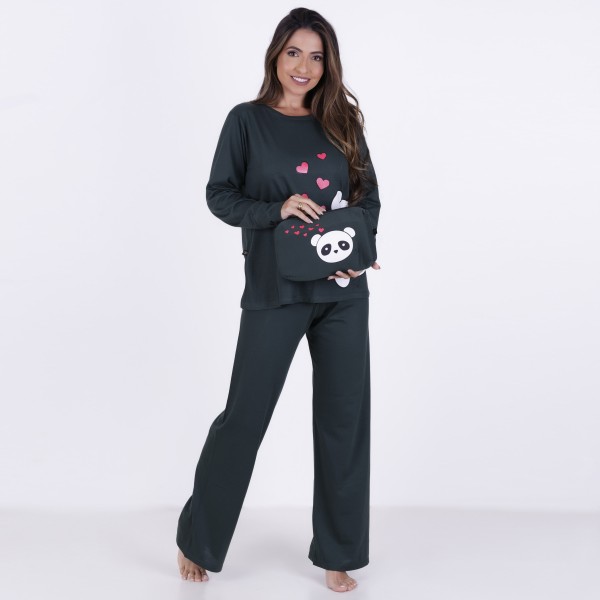 Pijama em Algodão com Estampa em Silk + Necessaire