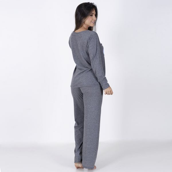 Pijama Longo Algodão Com Estampa em Silk + Necessaire