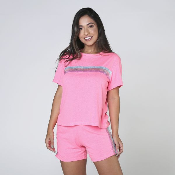 Pijama careca  c/short curto em algodão e elástico personalizado c/ Glitter