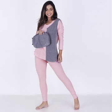 Pijama Algodão Bicolor com Legging pink c/ cinza