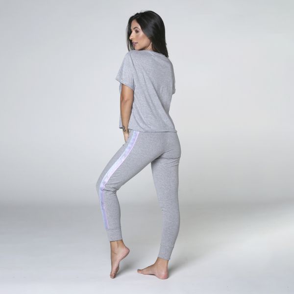 Pijama c/calça legging em algodão egípcio de manga curta e elástico personalizado c/ Glitter