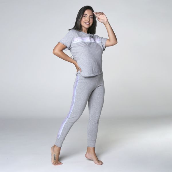 Pijama c/calça legging em algodão egípcio de manga curta e elástico personalizado c/ Glitter