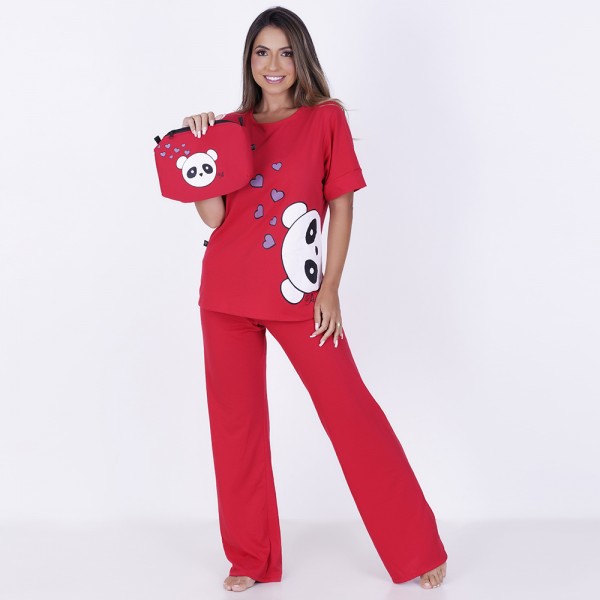 Pijama Longo e manga curta de algodão rubi panda