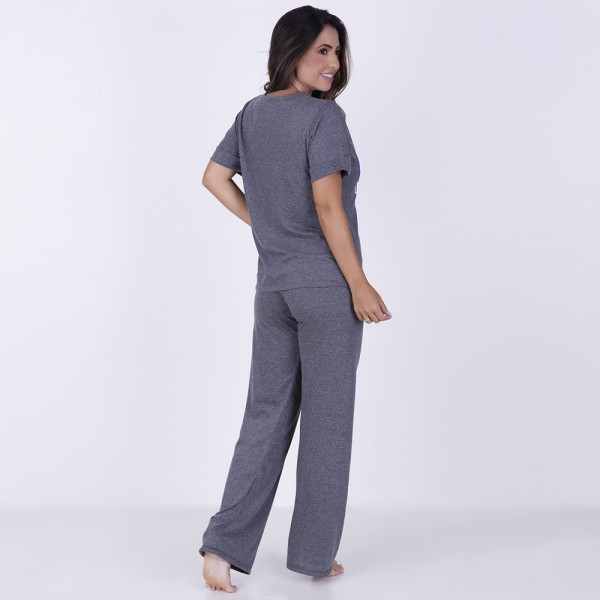 Pijama Longo e manga curta de algodão mescla escuro mandala grega