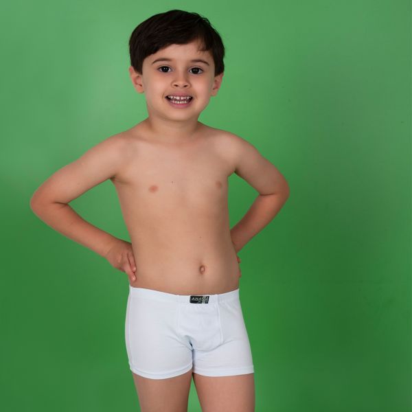 Cueca Boxer Infantil Branco em Algodão Egípcio