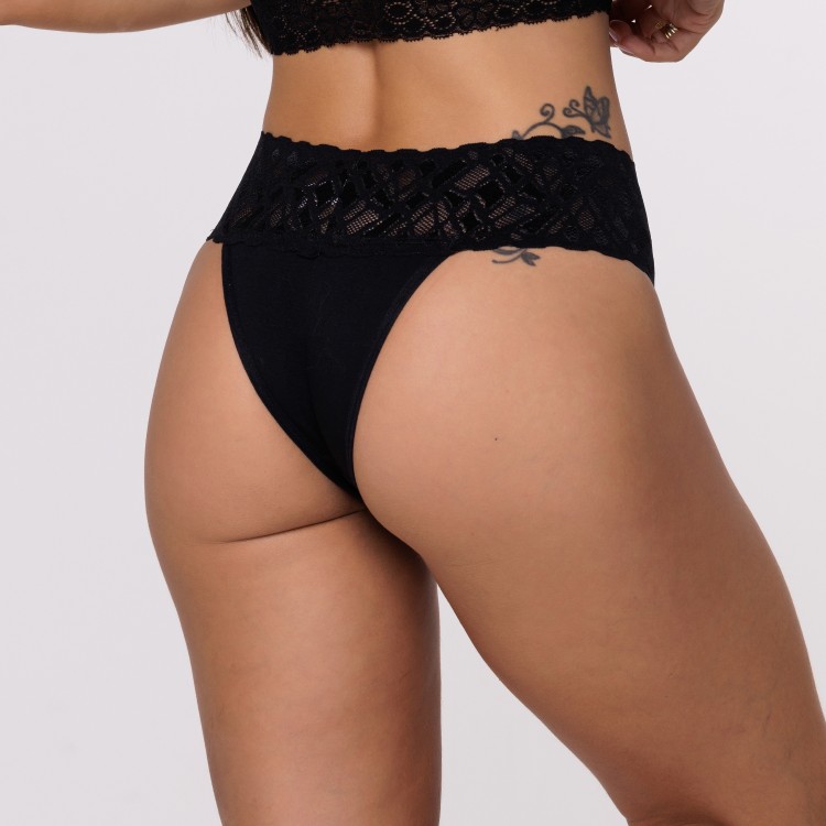 Tanga Rendão Preta em Algodão Egípcio