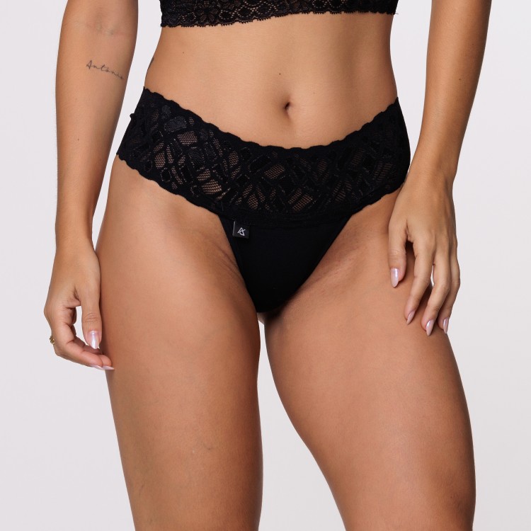 Tanga Rendão Preta em Algodão Egípcio