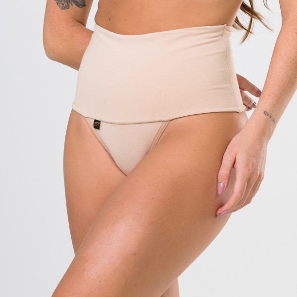 Calcinha Pala Super Larga FIO de COMPRESSÃO em Algodão Egípcio Areia