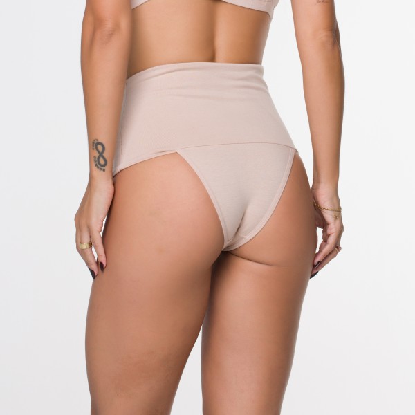 Calcinha Pala Super Larga FIO de COMPRESSÃO em Algodão Egípcio Areia