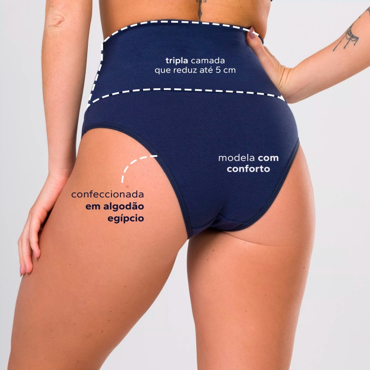 Calcinha Cos Super Largo de COMPRESSÃO em Algodão Egípcio Azul Marinho