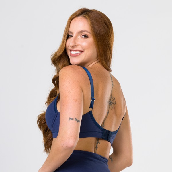 Sutiã  Marinho em Algodão Egípcio com Alça Reforçada e Bojo soft