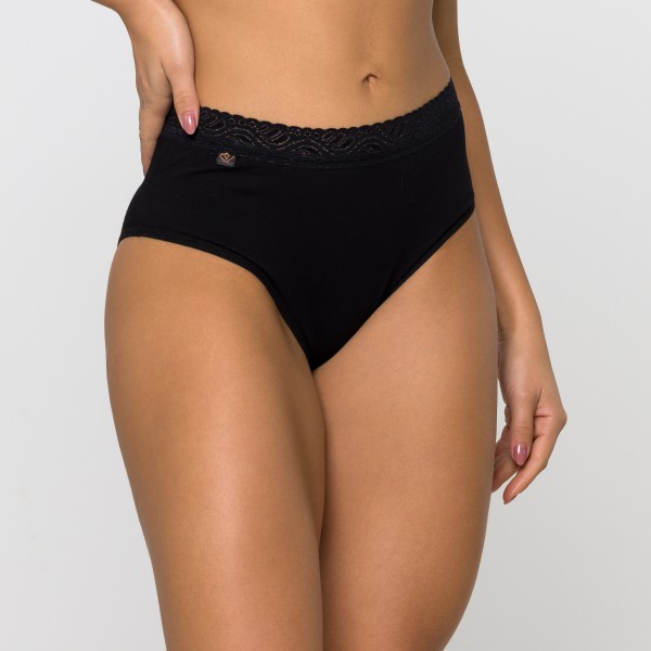 Calçola Senhora Em Algodão Egípcio Preto com renda na cintura