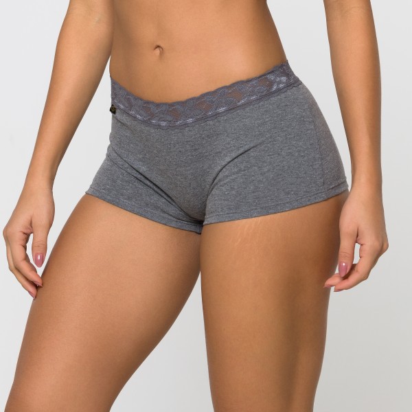 Cueca Feminina em Algodão Egípcio Mescla Escuro com renda na cintura