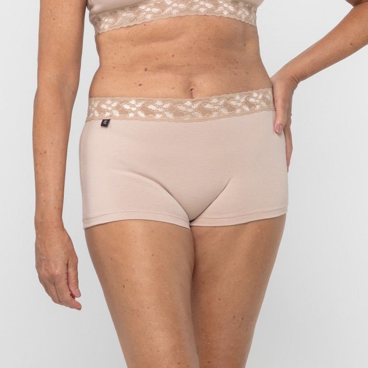 Cueca Feminina em Algodão Egípcio Areia com renda na cintura