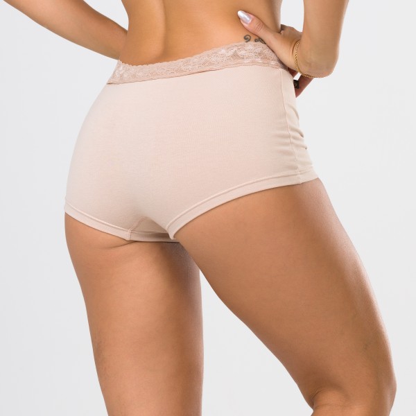 Cueca Feminina em Algodão Egípcio Areia com renda na cintura