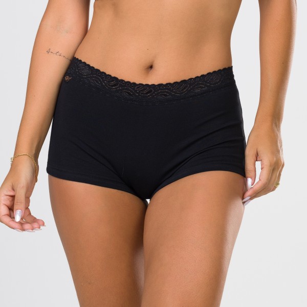 Cueca Feminina em Algodão Egípcio Preto com renda na cintura