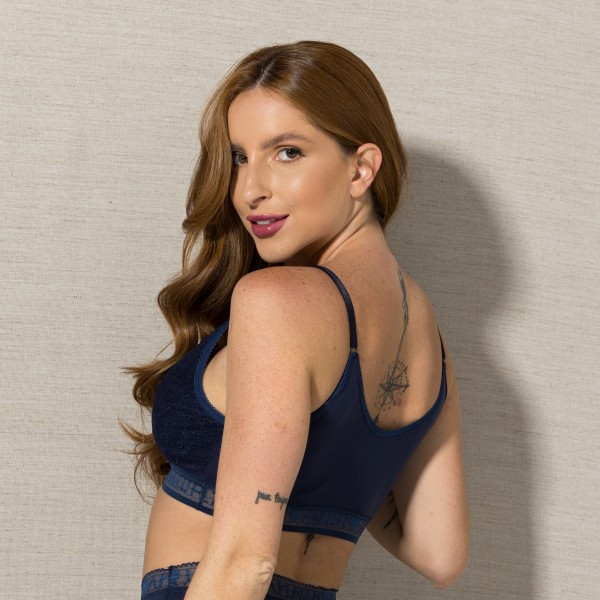 Sutiã em Algodão Egípcio Dois Lados de Renda Marinho