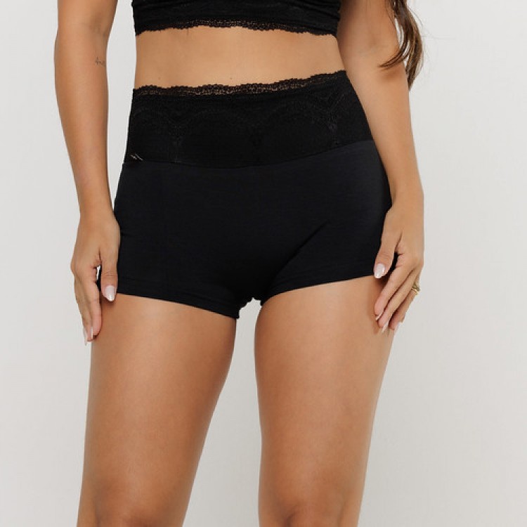 Cueca Feminina em Algodão Egípcio Renda na Cintura Preta
