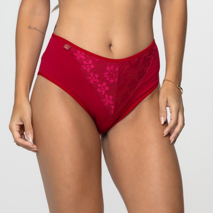Calcinha em Algodão Egípcio Rubi com Detalhe Renda na Cintura